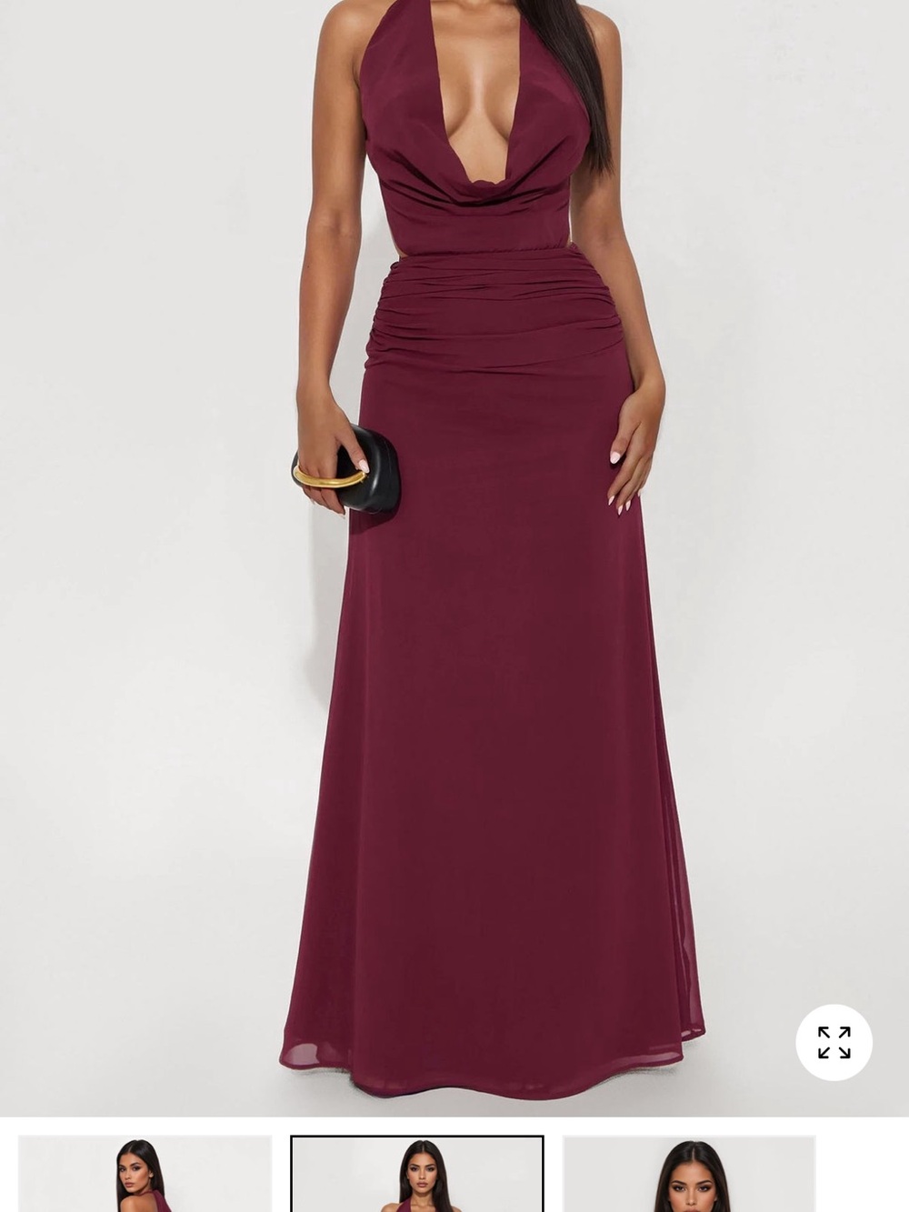 Fashion Nova Deep Burgundy Halter Maxi Dress